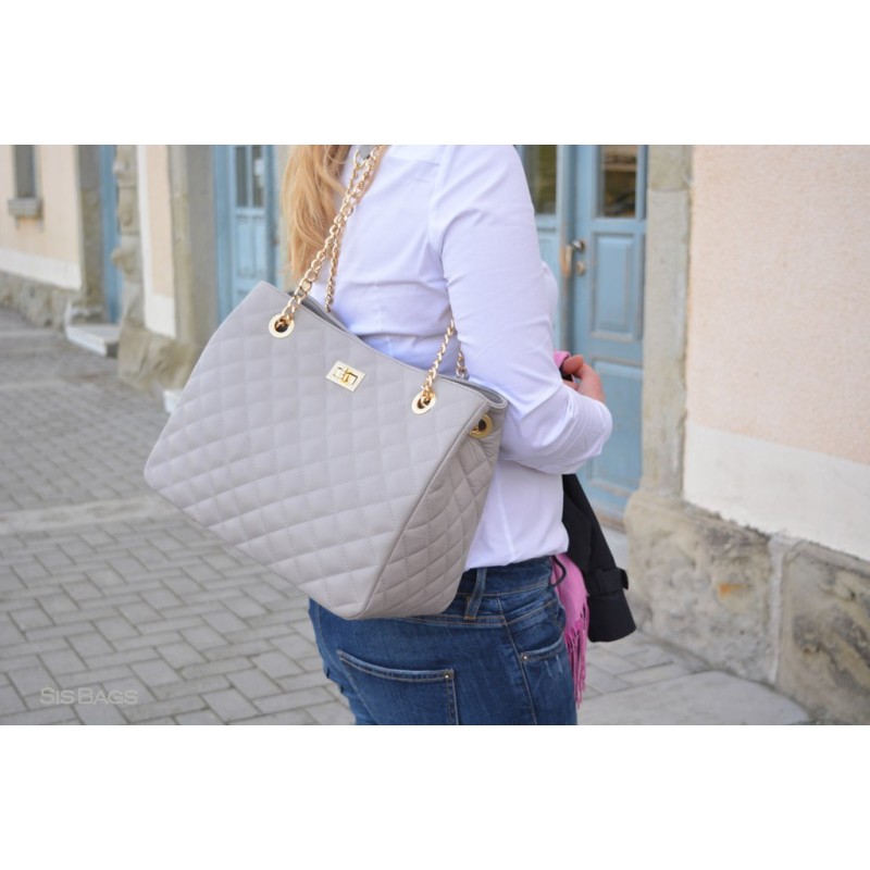 Christina Quilted Leather Bag Light Grey