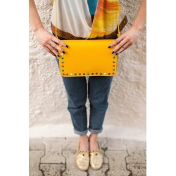 Helena Leather Shoulder Bag With Studs Yellow