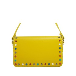 Helena Leather Shoulder Bag With Studs Yellow