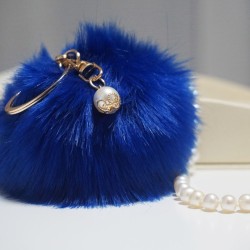 Fur Ball Bag Keychain Royal Blue