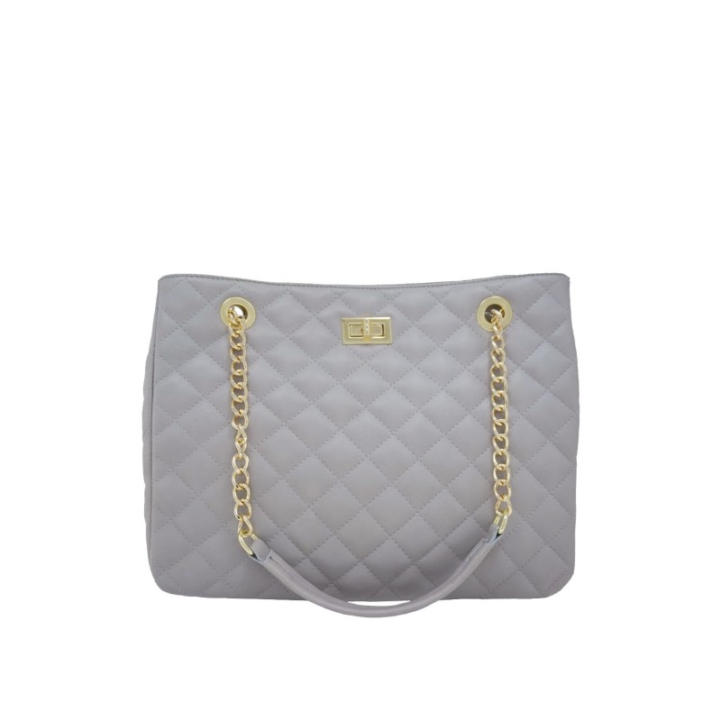 Christina Quilted Leather Bag Light Grey